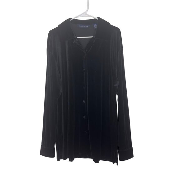 Preston & York Women Black Velvet Button-Up Shirt Blouse Sz L - Picture 1 of 15